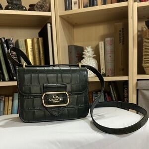 Coach Morgan Dark Green Croc-Embossed Crossbody Bag